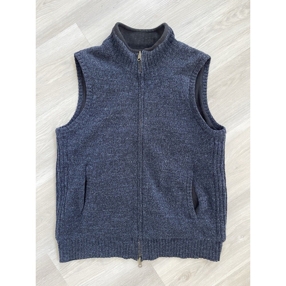 Pendleton Shetland Wool Reversible Vest Mens M Blue Black Full Zip Grandpacore